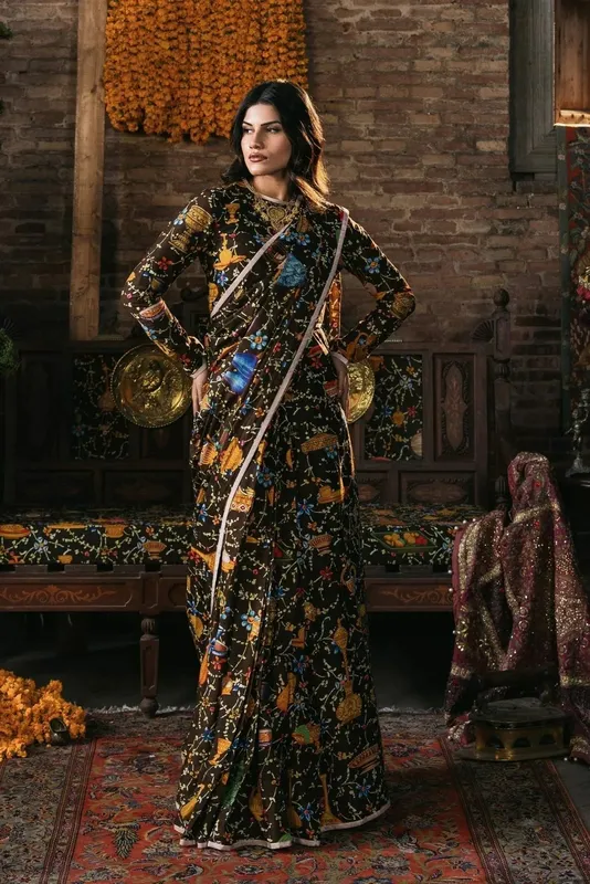 Fahad Hussayn Lawn Banger Black Lawn – view 1 – Poshaq