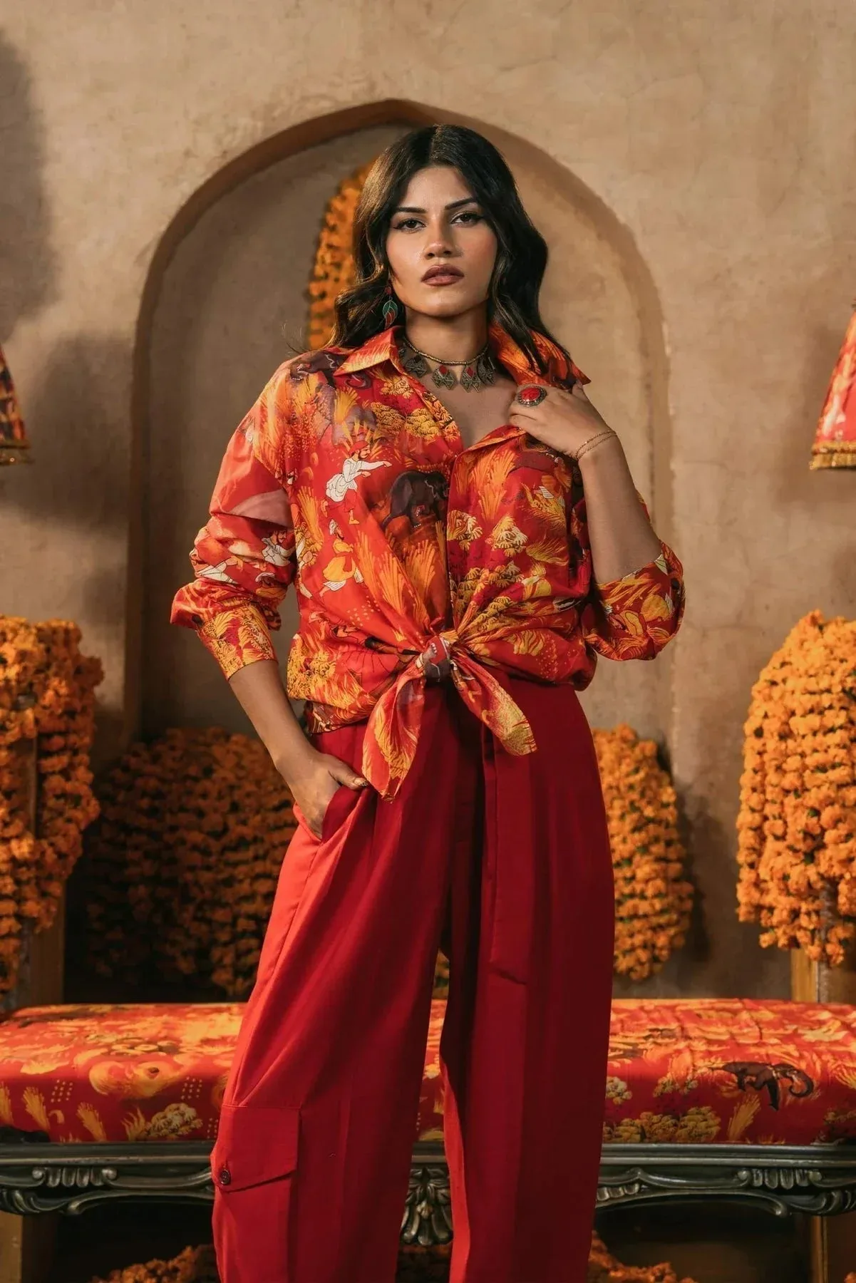 Fahad Hussayn Lawn Banger Red Lawn – view 3 – Poshaq