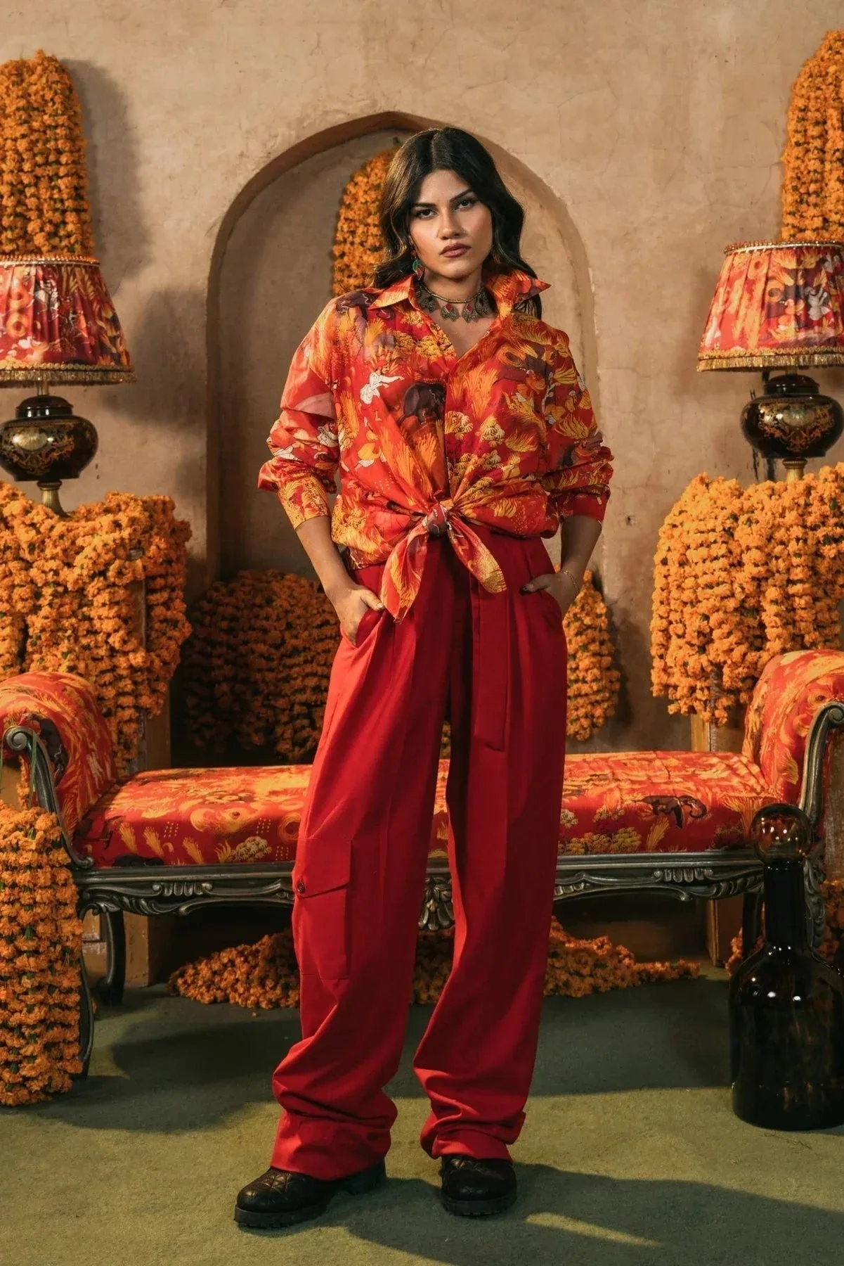 Fahad Hussayn Lawn Banger Red Lawn – view 4 – Poshaq