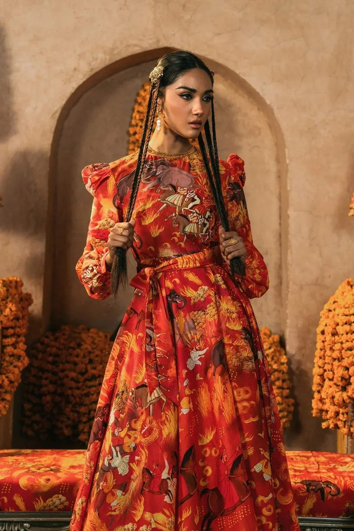 Fahad Hussayn Lawn Banger Rust Lawn – view 3 – Poshaq
