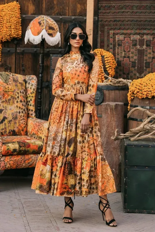Fahad Hussayn Lawn Banger Peach Lawn – view 1 – Poshaq