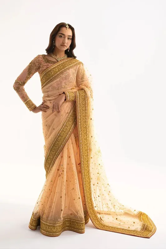 Fahad Hussayn Ashk o Atar Pale Peach Silk – view 1 – Poshaq
