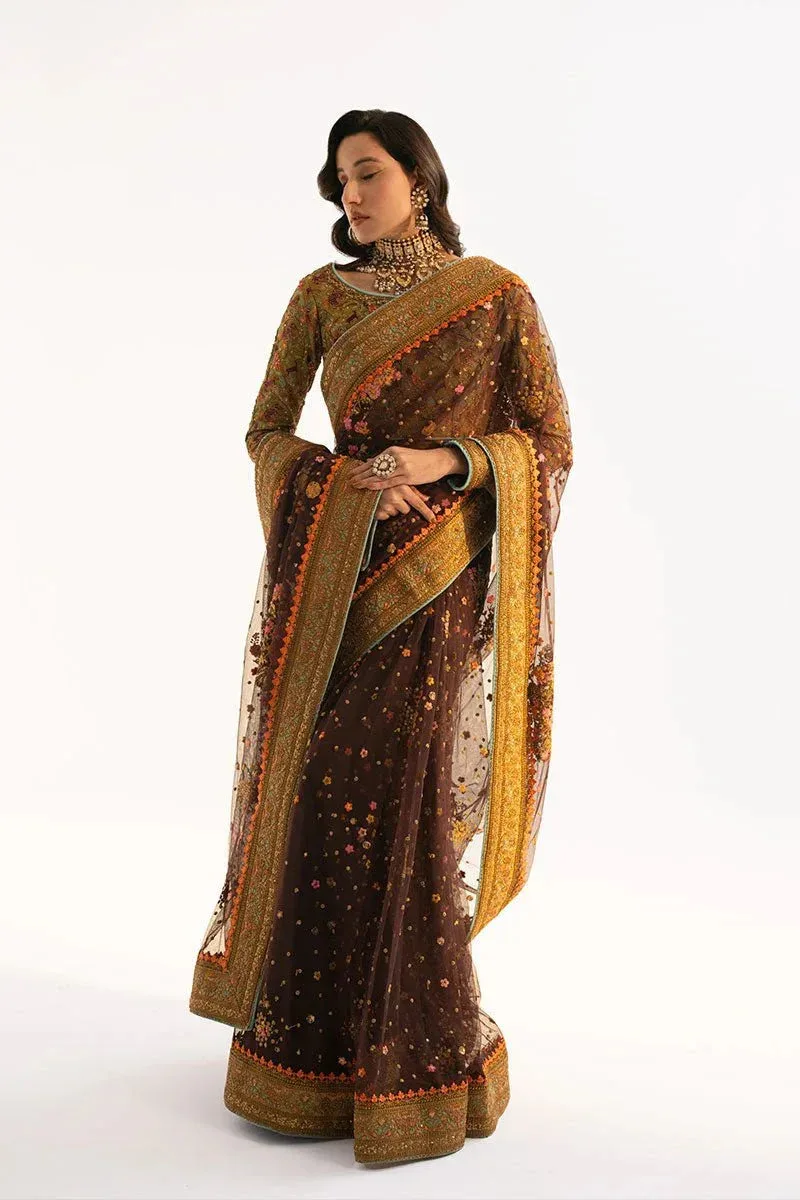 Fahad Hussayn Ashk o Atar Chocolate Brown Silk – view 1 – Poshaq