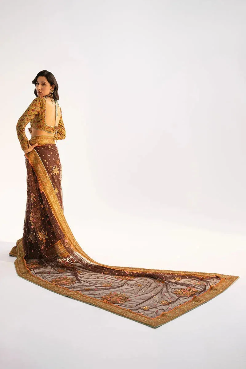 Fahad Hussayn Ashk o Atar Chocolate Brown Silk – view 2 – Poshaq
