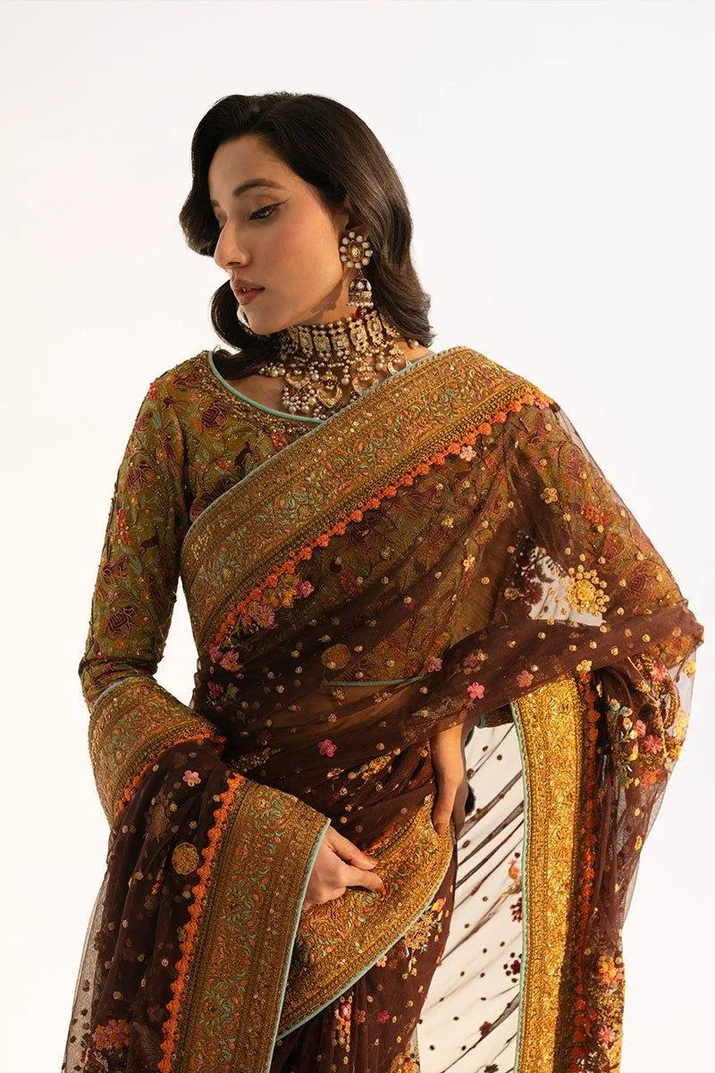 Fahad Hussayn Ashk o Atar Chocolate Brown Silk – view 3 – Poshaq