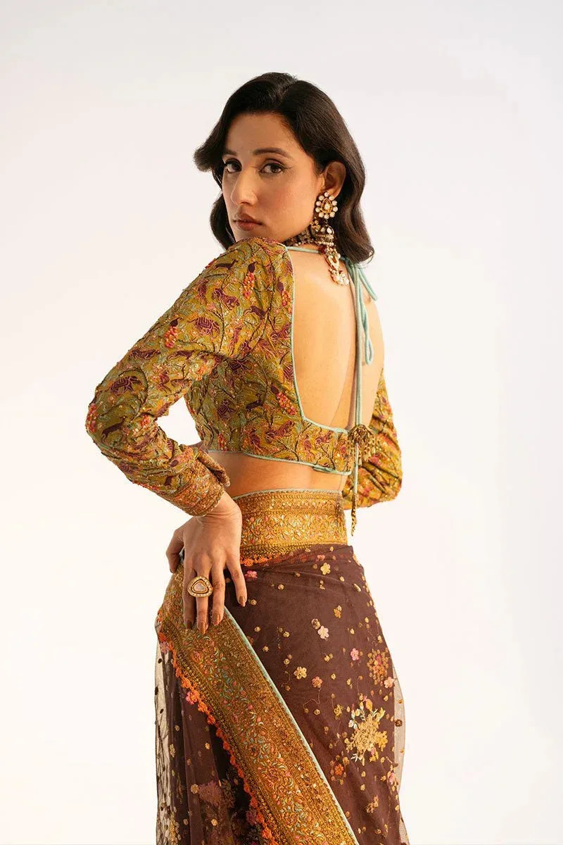 Fahad Hussayn Ashk o Atar Chocolate Brown Silk – view 4 – Poshaq