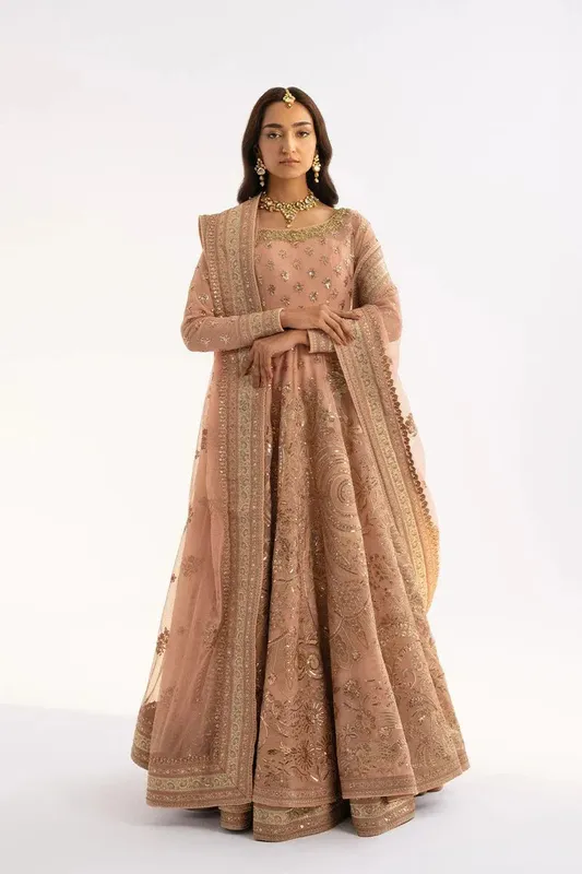 Fahad Hussayn Ashk o Atar Peach Pink Organza – view 1 – Poshaq