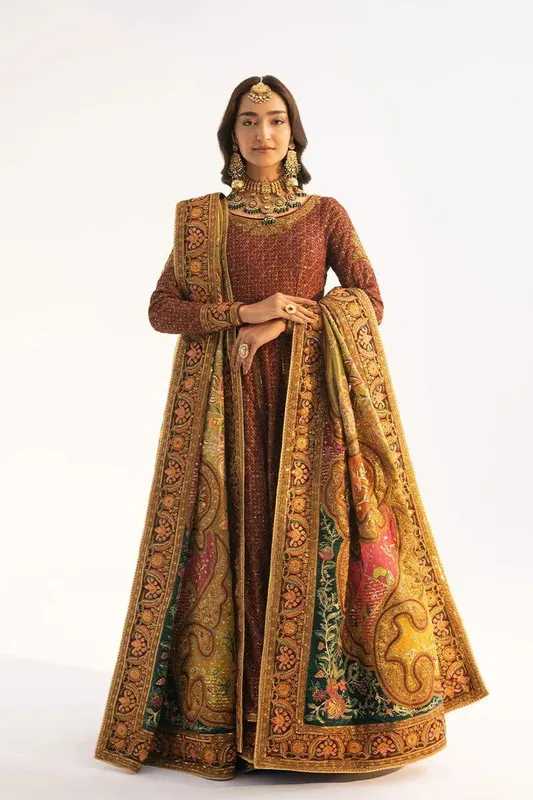 Fahad Hussayn Ashk o Atar Maroon Organza – view 1 – Poshaq