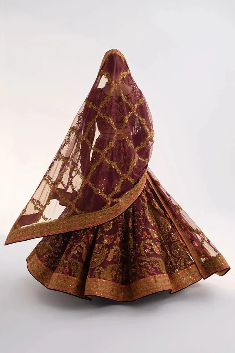 Fahad Hussayn Ashk o Atar Wine Berry Organza – view 2 – Poshaq