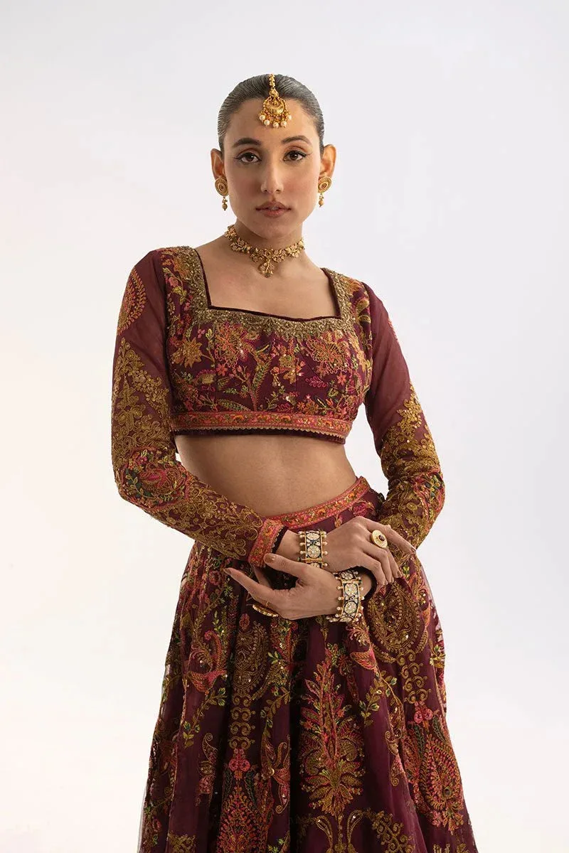 Fahad Hussayn Ashk o Atar Wine Berry Organza – view 3 – Poshaq