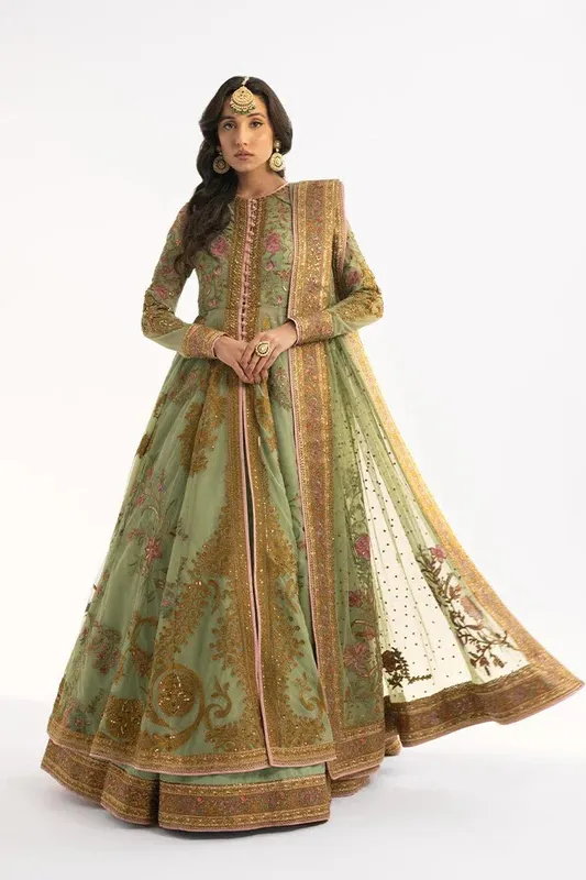 Fahad Hussayn Ashk o Atar Sage Green Silk – view 1 – Poshaq