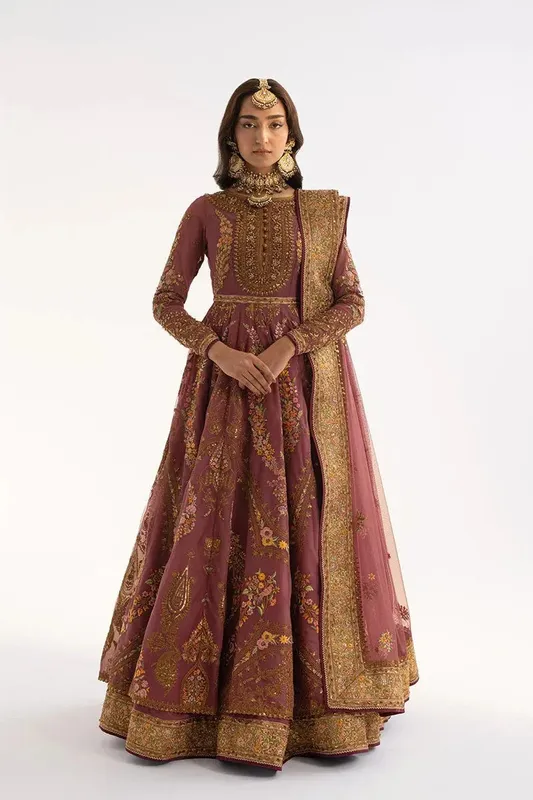 Fahad Hussayn Ashk o Atar Rosy Brown Silk – view 1 – Poshaq