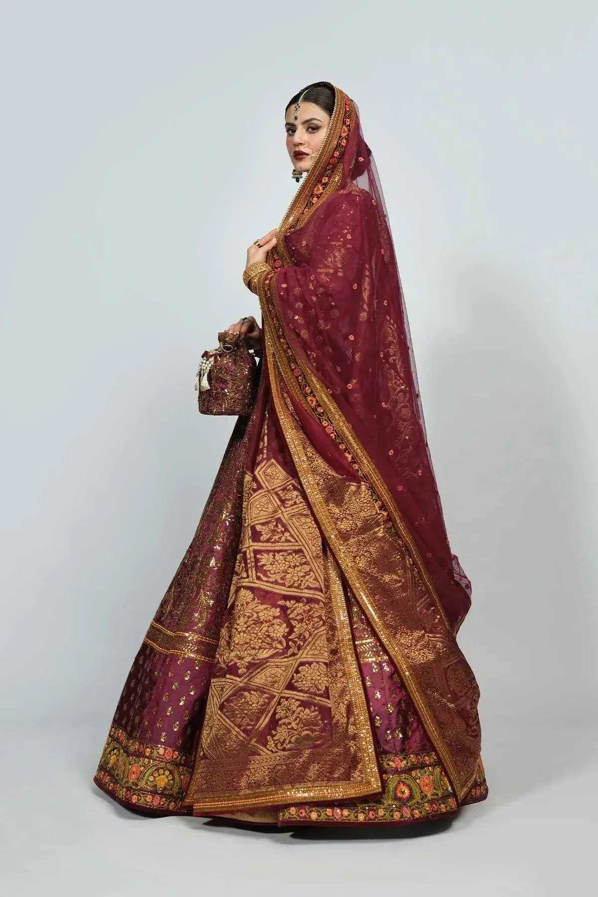 Fahad Hussayn National Sport Casbah Maroon Jacquard – view 1 – Poshaq