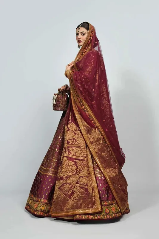 Fahad Hussayn National Sport Casbah Maroon Jacquard – view 1 – Poshaq