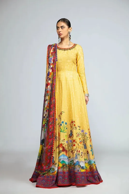 Fahad Hussayn Tribalvention Formals Yellow Cotton – view 1 – Poshaq