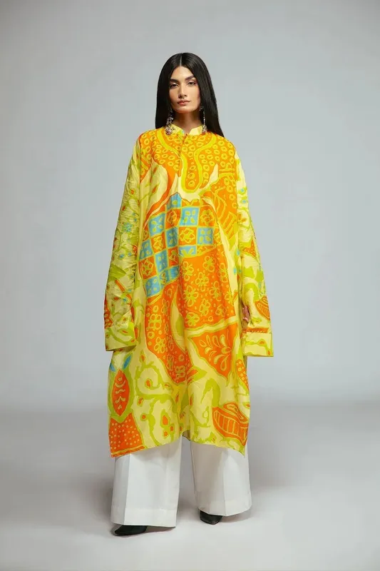 Fahad Hussayn Tribalvention Formals Yellow Lawn – view 1 – Poshaq