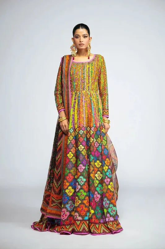 Fahad Hussayn Tribalvention Formals Yellow Chiffon – view 1 – Poshaq