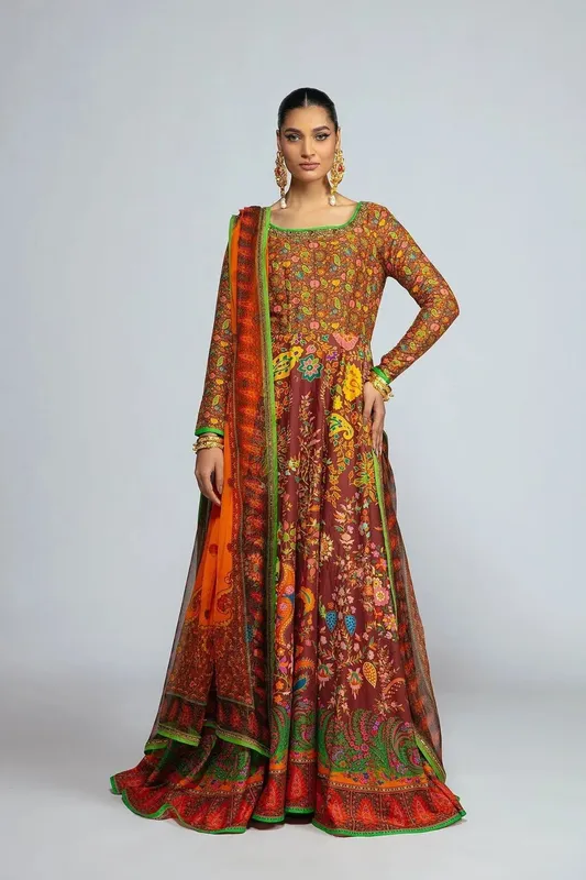 Fahad Hussayn Tribalvention Formals Brown Chiffon – view 1 – Poshaq