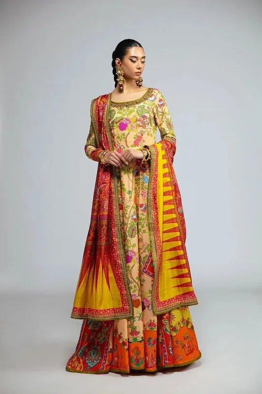 Fahad Hussayn Tribalvention Formals Beige Satin – view 1 – Poshaq