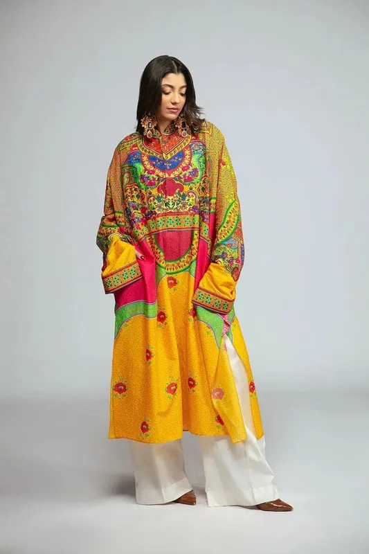 Fahad Hussayn Tribalvention Formals Yellow Lawn – view 1 – Poshaq