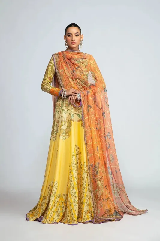 Fahad Hussayn Tribalvention Formals Yellow Chiffon – view 1 – Poshaq