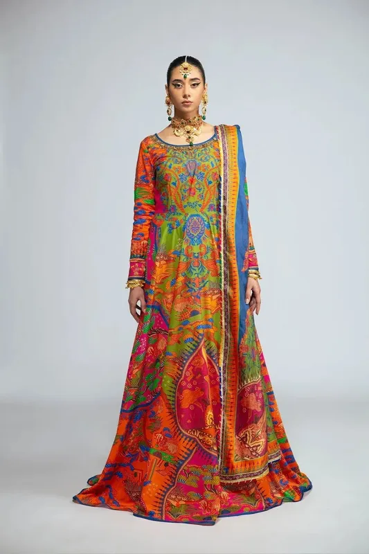 Fahad Hussayn Tribalvention Formals Rust Satin – view 1 – Poshaq