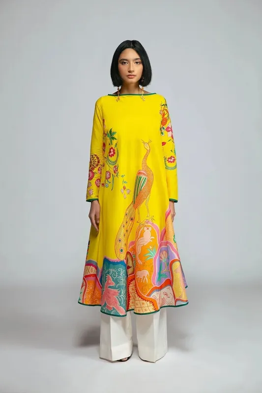 Fahad Hussayn Tribalvention Formals Yellow Lawn – view 1 – Poshaq