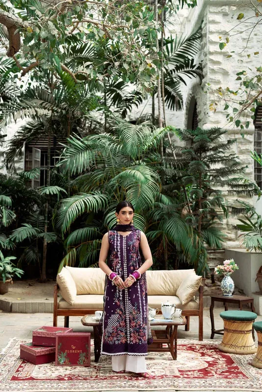 Florent Eid Edits Luxury Lawn Plum Cambric – view 1 – Poshaq