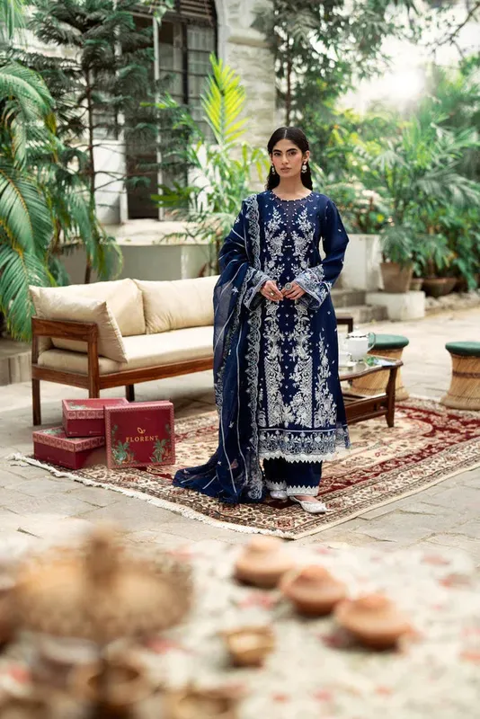 Florent Eid Edits Luxury Lawn Navy Blue Cambric – view 1 – Poshaq
