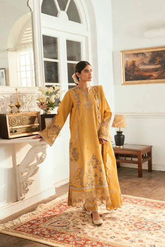 Florent Eid Edits Luxury Lawn Mustard Yellow Cambric – view 1 – Poshaq