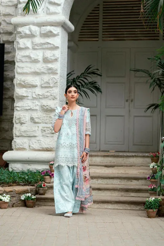 Florent Eid Edits Luxury Lawn Ice Blue Chiffon – view 1 – Poshaq
