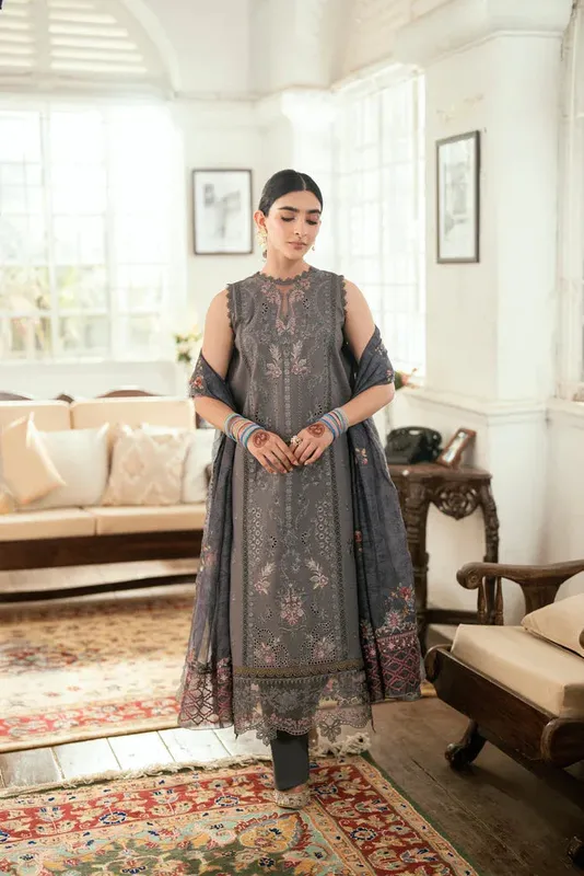 Florent Eid Edits Luxury Lawn Grey Cambric – view 1 – Poshaq