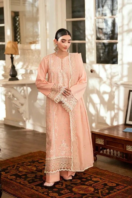 Florent Eid Edits Luxury Lawn Peach Pink Cambric – view 1 – Poshaq