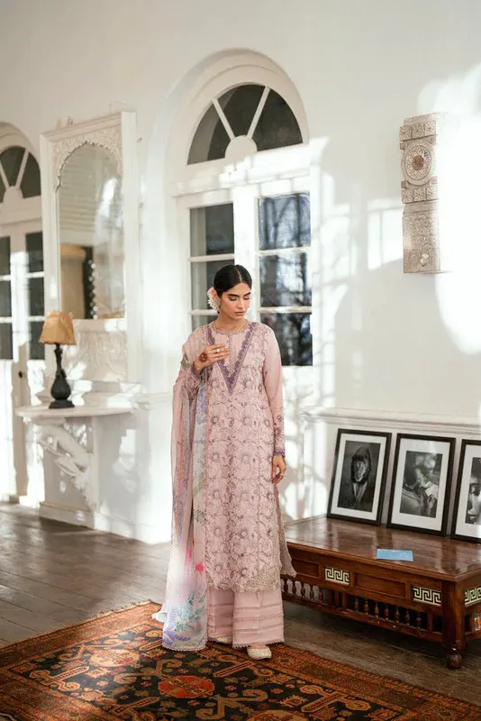 Florent Eid Edits Luxury Lawn Mauve Chiffon – view 1 – Poshaq