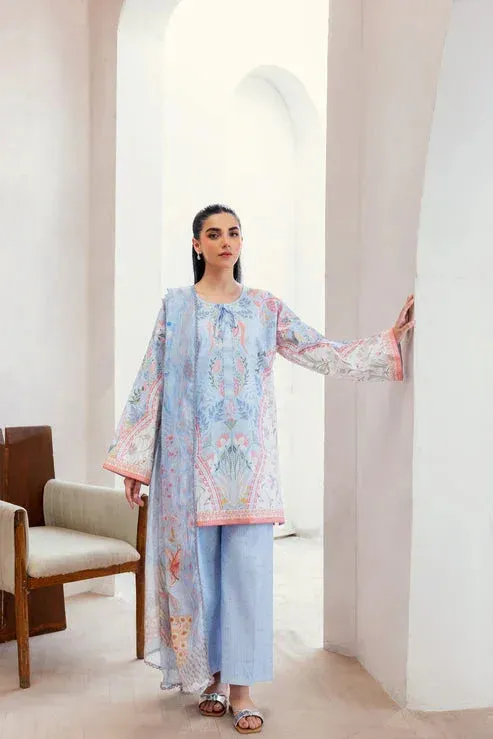 Florent Luxury Print Light Blue Chiffon – view 1 – Poshaq