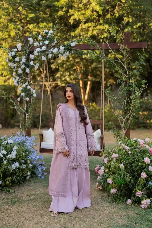 Florent Chikankari Eid 25 Lilac Gray Cambric – view 1 – Poshaq