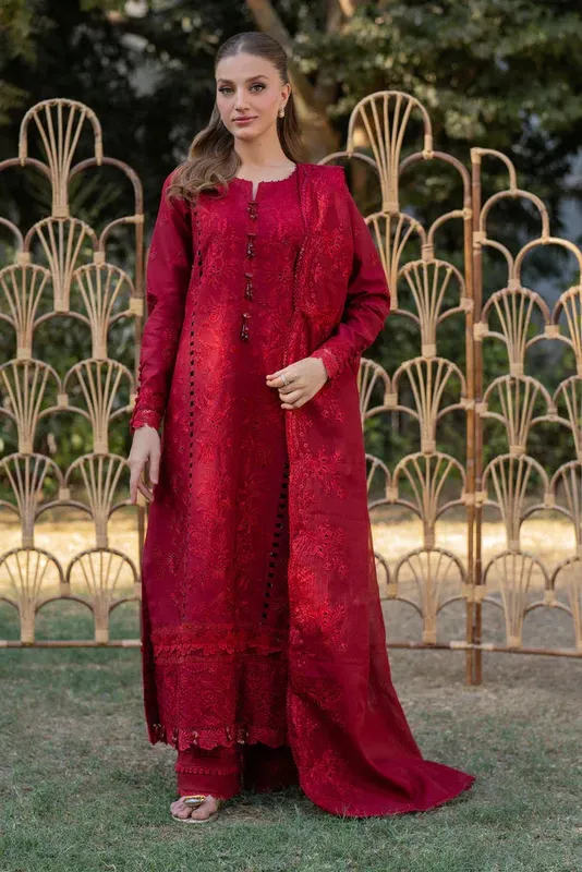 Florent Chikankari Eid 25 Red Cambric – view 1 – Poshaq