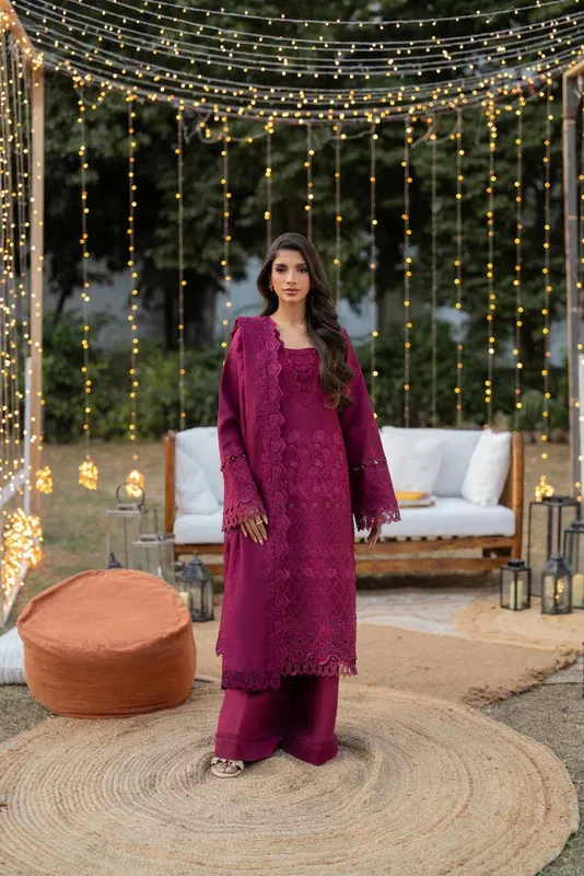 Florent Chikankari Eid 25 Wine Berry Cambric – view 1 – Poshaq