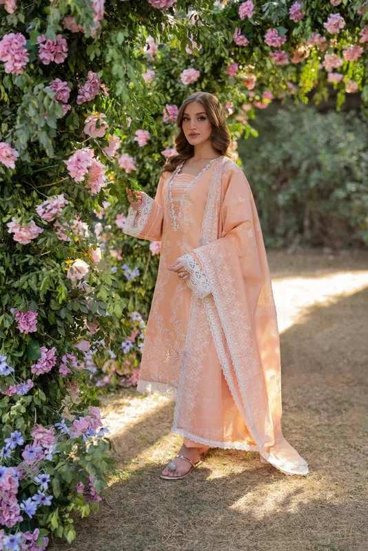 Florent Chikankari Eid 25 Peach Pink Cambric – view 1 – Poshaq