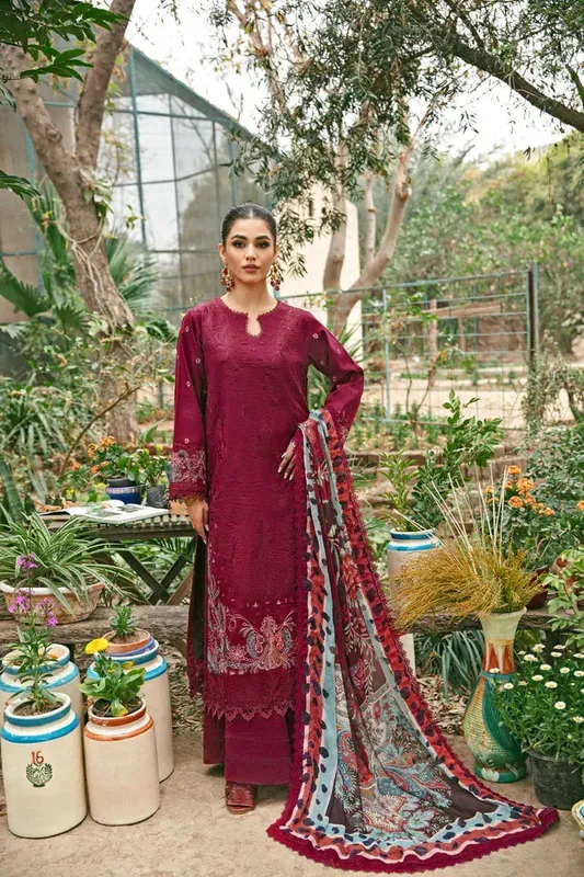 Florent Luxury Lawn 24 Maroon Chiffon – view 1 – Poshaq