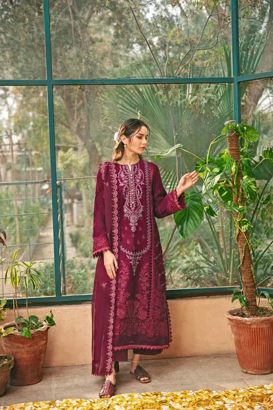 Florent Luxury Lawn 24 Maroon Cambric – view 1 – Poshaq