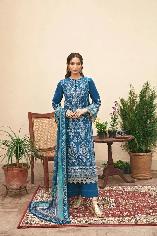Florent Luxury Lawn 24 Blue Chiffon – view 1 – Poshaq