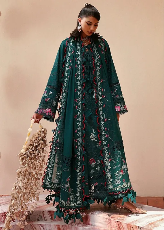 Suffuse Luxury Lawn 25 Dark Green Organza – view 1 – Poshaq
