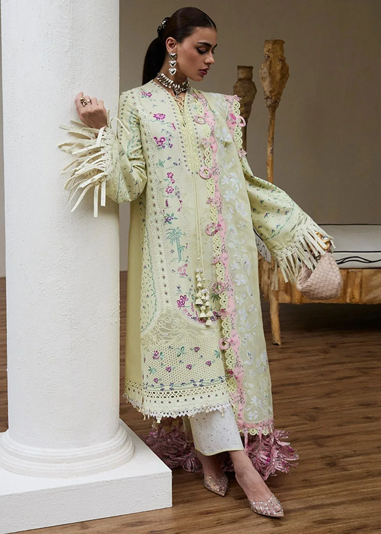 Suffuse Luxury Lawn 25 Pastel Yellow Jacquard – view 2 – Poshaq