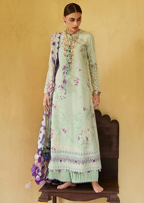 Suffuse Luxury Lawn 25 Pastel Mint Organza – view 1 – Poshaq