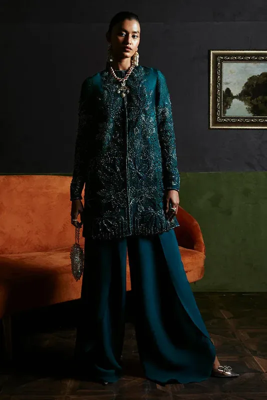 Suffuse Luxury Pret 24 Teal Green Organza – view 1 – Poshaq