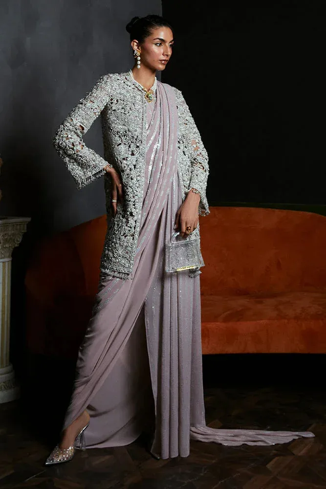 Soft lilac three‑piece set with open shirt and wide‑sleeve jacket, Grip fabric – view 1 – Poshaq