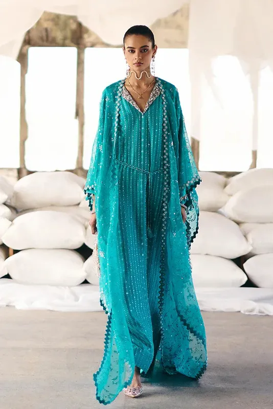 Suffuse Silk Pret Summer 25 Teal Organza – view 1 – Poshaq