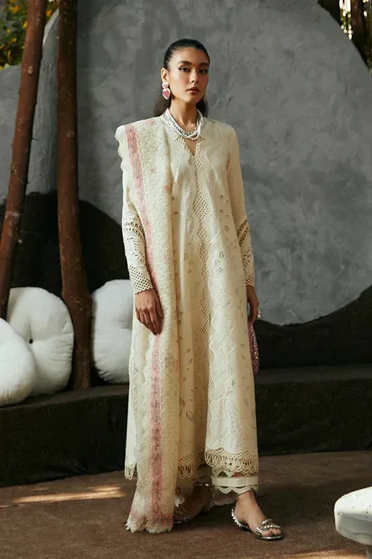 Suffuse Casual Pret Eid 24 Ivory Organza – view 1 – Poshaq