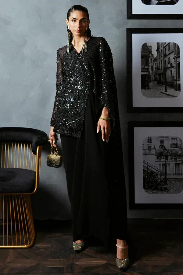Suffuse LUXURY PRET Black Georgette – view 1 – Poshaq